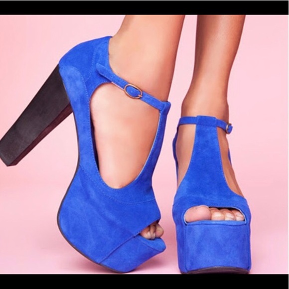 Jeffrey Campbell Blue Suede “Foxy” Platform - Picture 1 of 5